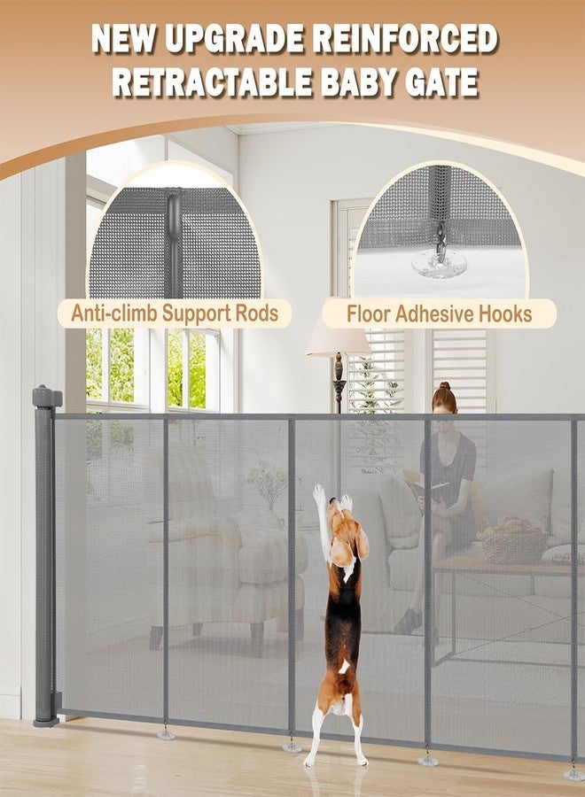 SMONTER Extra Wide Retractable Dog Gates, Mesh Baby Gate with Support Rods Extend to 118" Wide 33" Tall, Portable Safety Retractable Gate for Stairs, Indoor/Outdoor, Gray - Image 2